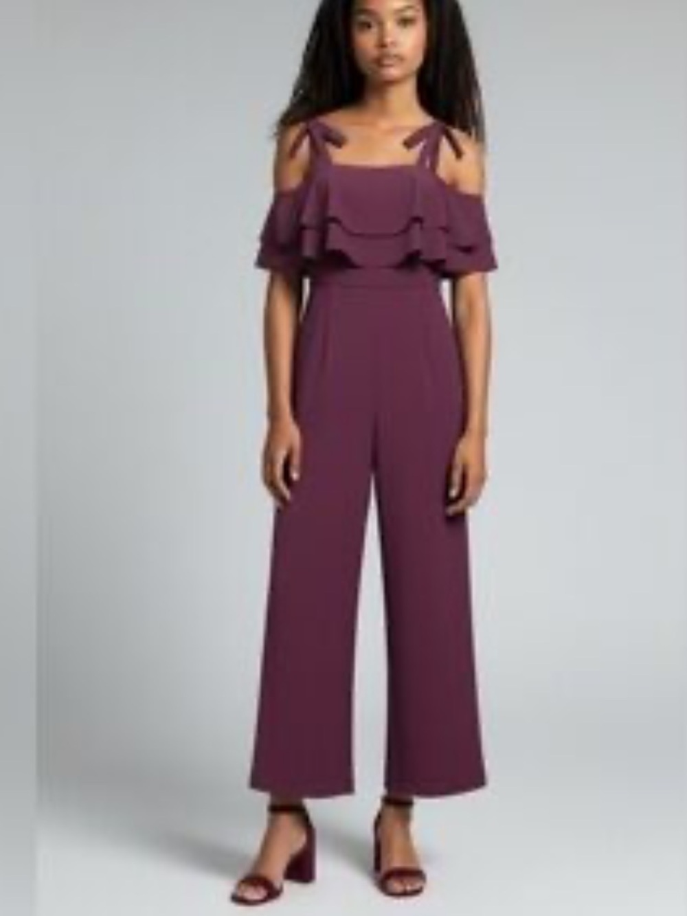 GB girls Plum Ruffle Cold-Shoulder Jumpsuit size 14
